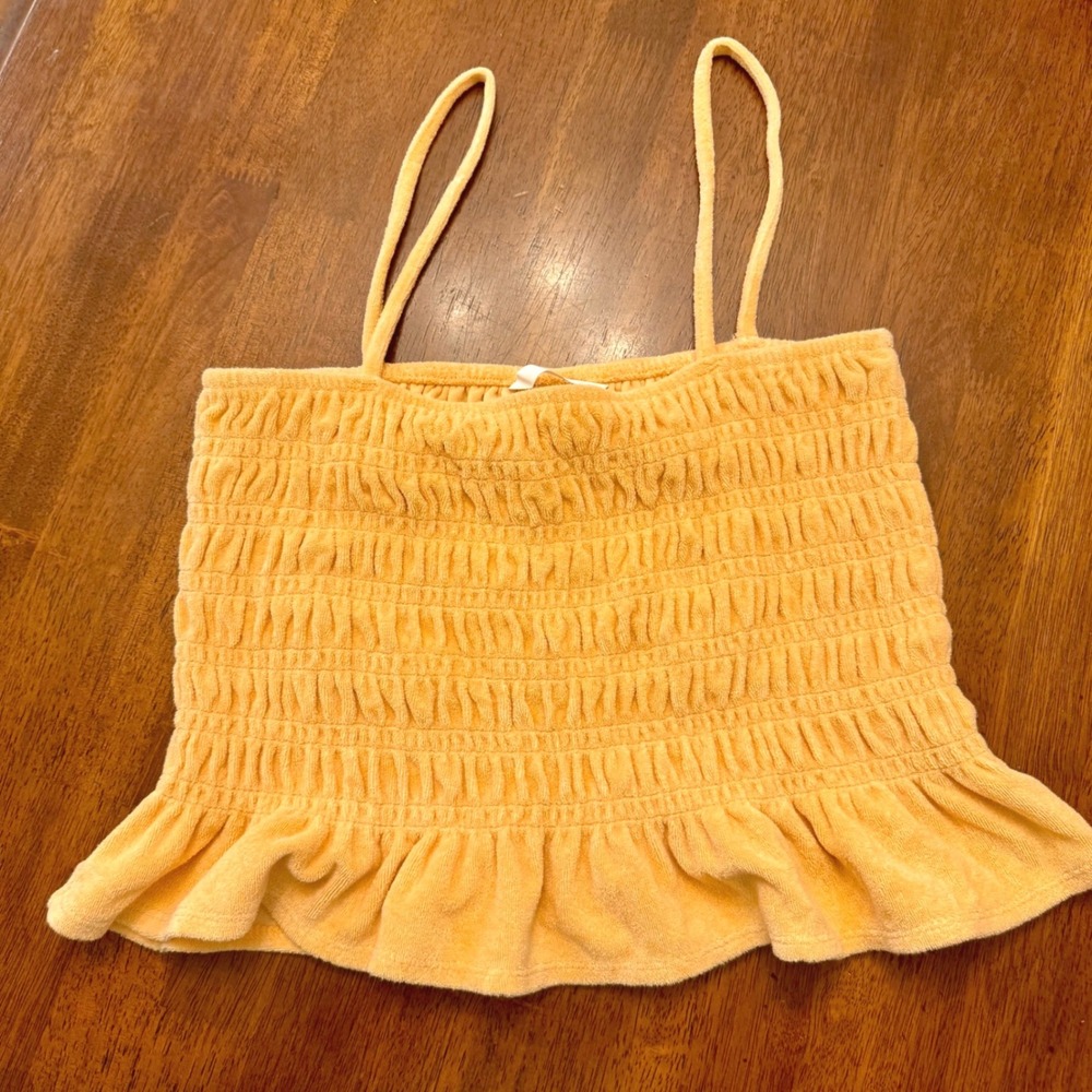 H&M Light Orange Terry Cloth Smocked Ruffle Camisole Top Womens Size Medium
